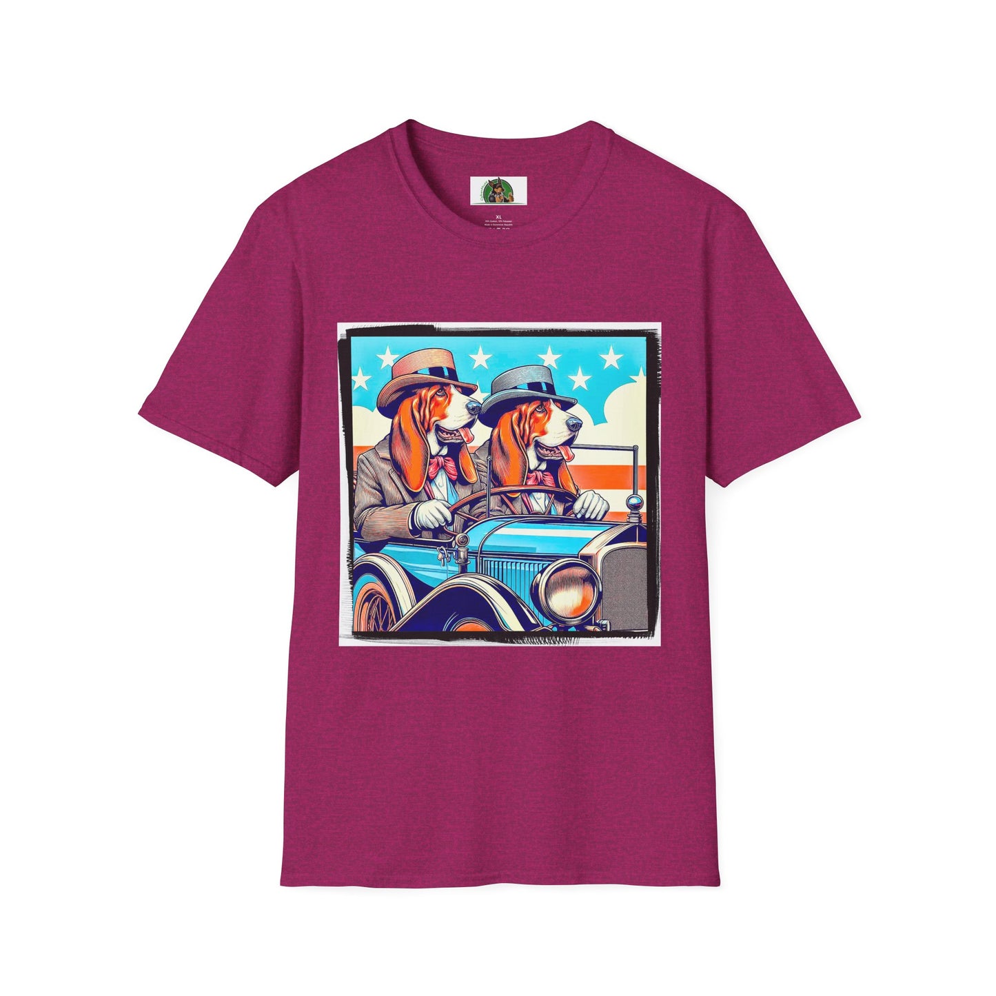 Wacky Basset Hounds In Old Car Driving T-Shirt Printify S Antique Heliconia