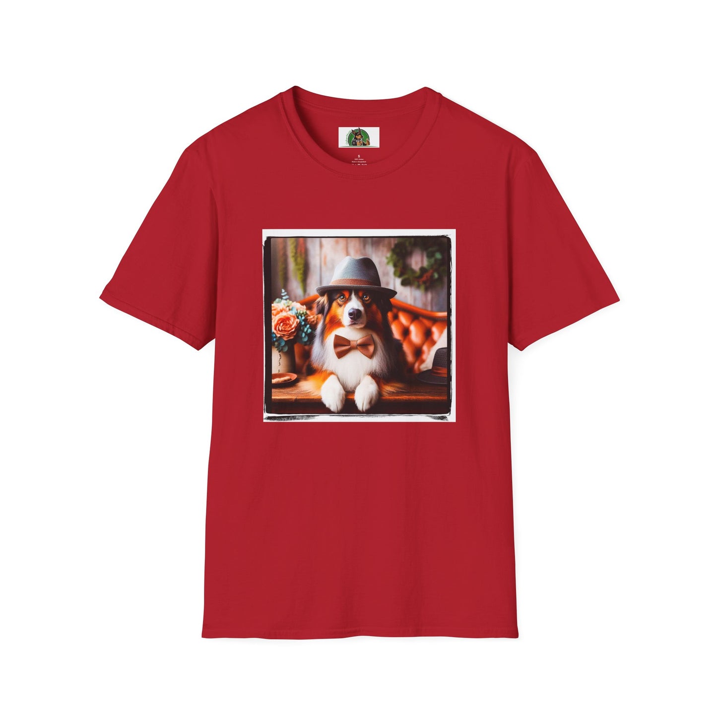 Australian Shepherd With Fedora Hat T-Shirt Printify S Cherry Red
