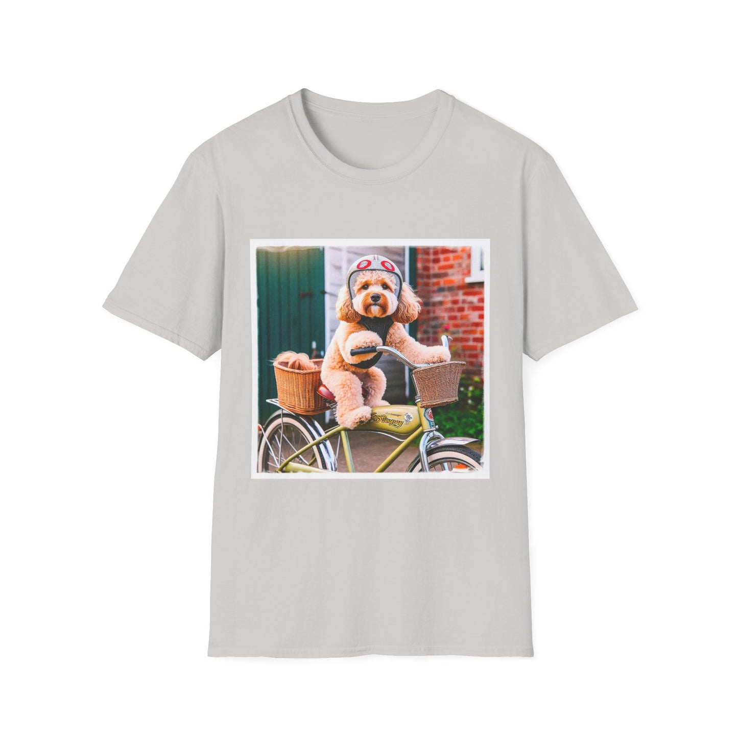 CockerPoo bike sitting t shirt T-Shirt Printify S Ice Grey