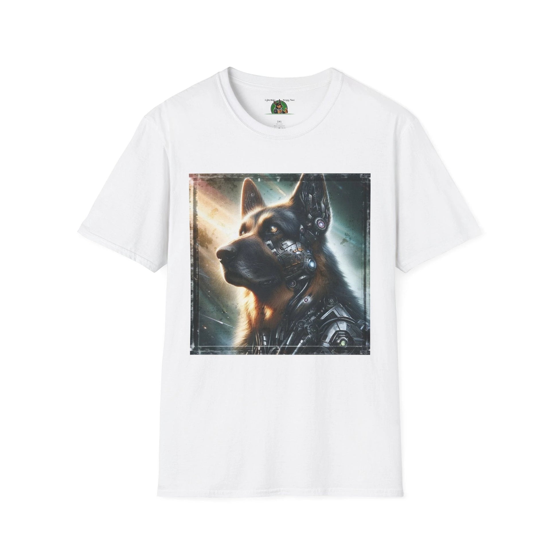 Robotic German Shepherd Graphic Tee With Cyber Quality Cotton By CyberMutz Futuristic Dog Design For Tech Lovers T-Shirt Printify S White