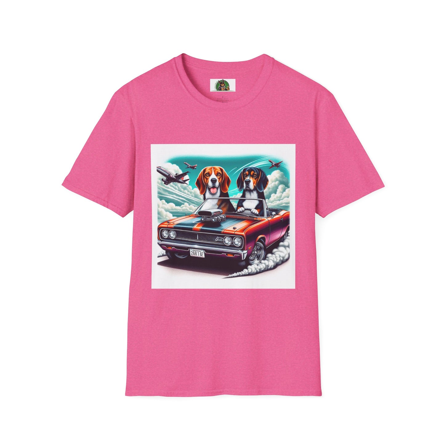 Beagle Dogs Softstyle T-Shirt - Wacky Sports Car Design T-Shirt Printify S Heather Heliconia