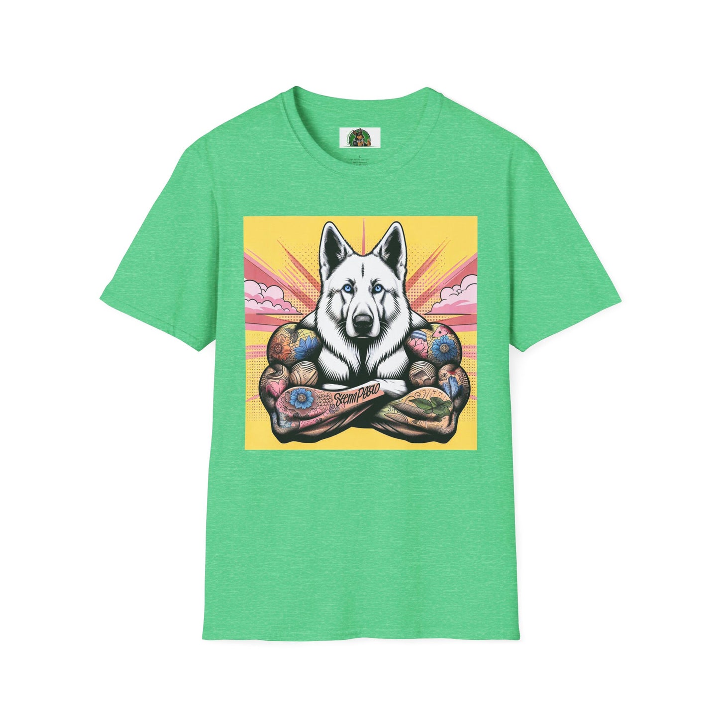 German Shepherd arms and flexing shirt T-Shirt Printify Heather Irish Green S