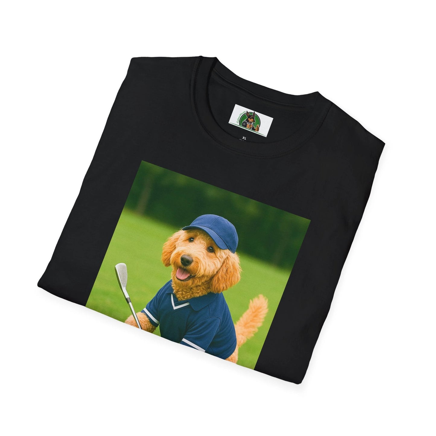 Golden Doodle Playing Golf T-Shirt — Sports Dog Golfing Tee by Printify