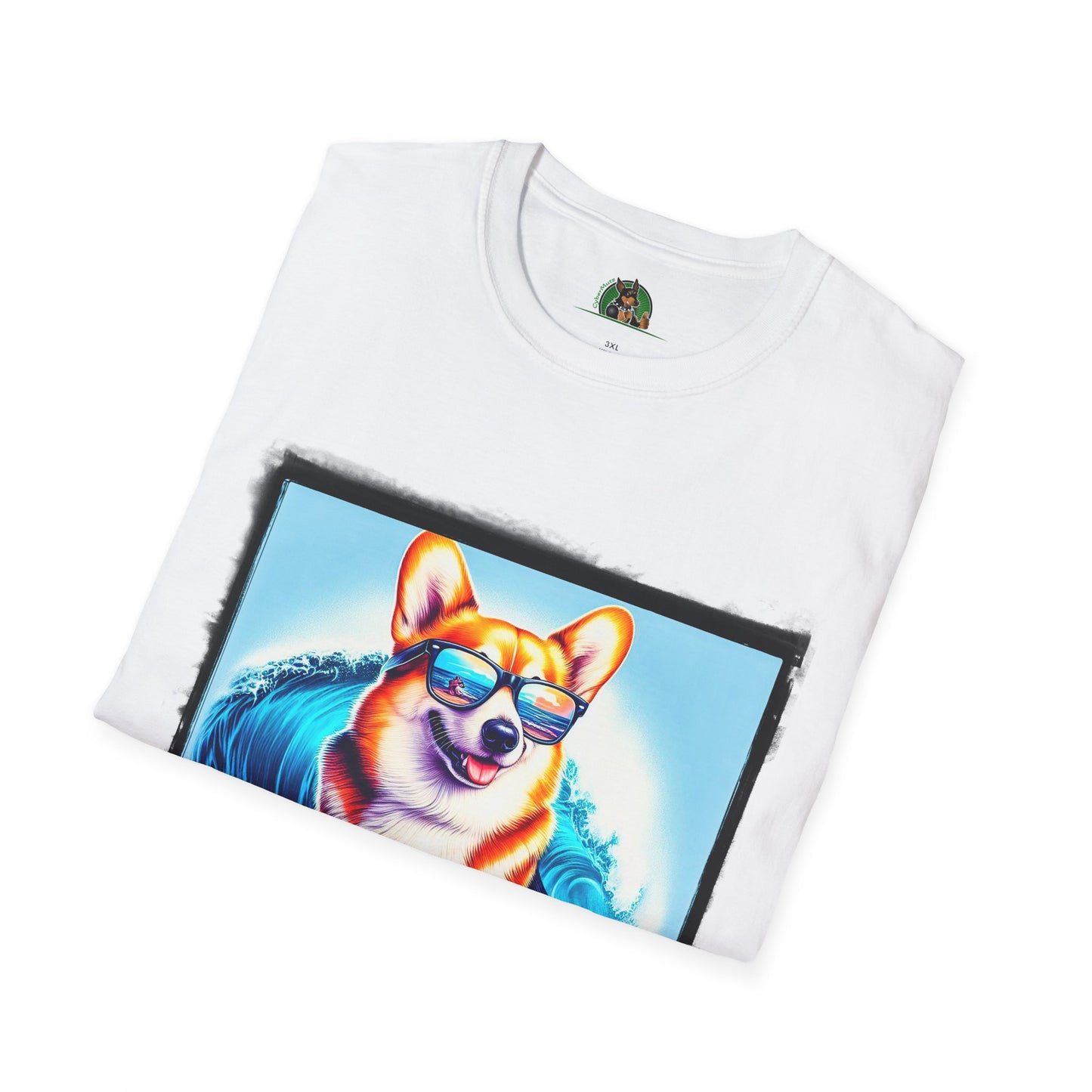 Pembroke Welsh Corgi surfing waves shirt T-Shirt Printify