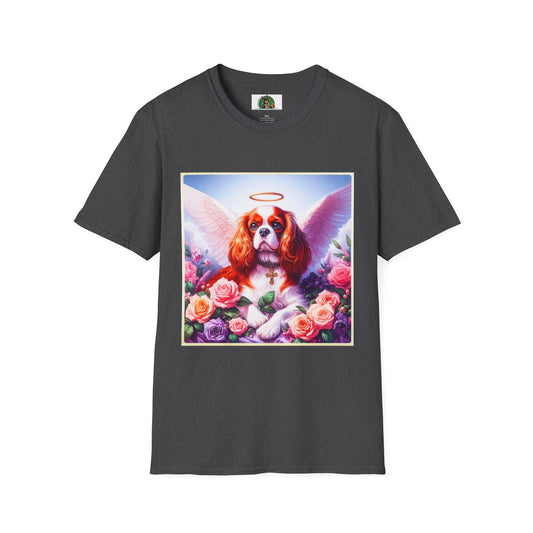 Cavalier King Charles Spaniel Angel Dog With Roses TShirt T-Shirt Printify XS Dark Heather