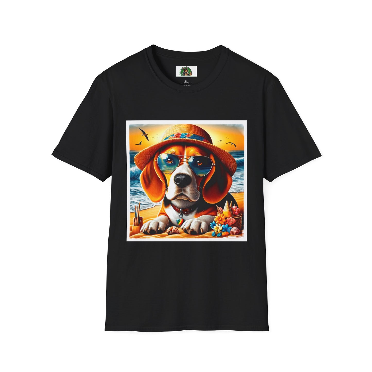 Beagle Wearing Sun Hat At The Beach T-Shirt Printify XS Black 