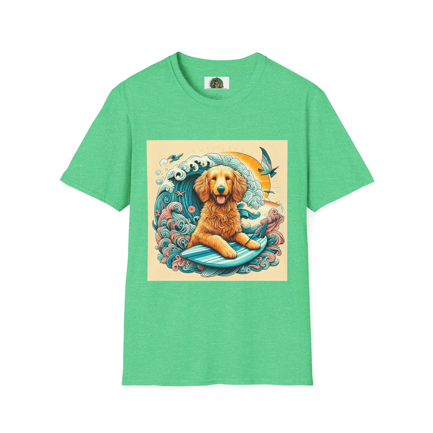 Golden Doodle surfing fun shirt T-Shirt Printify S Heather Irish Green