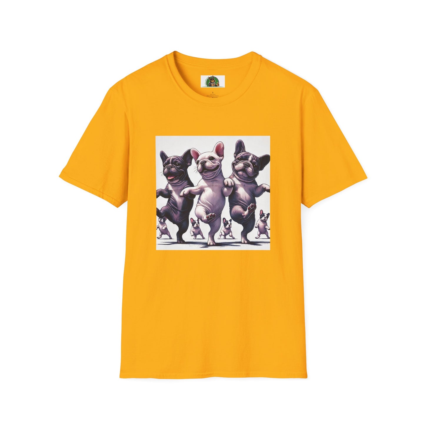 French Bulldogs Dancing Unisex T-Shirt T-Shirt Printify S Gold