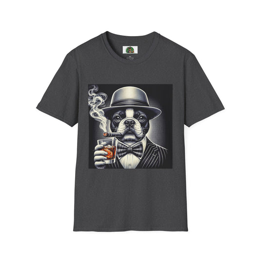 Boston Terrier Male Dog Smoking Cigar Drinking Whiskey T-Shirt Printify XS Dark Heather 