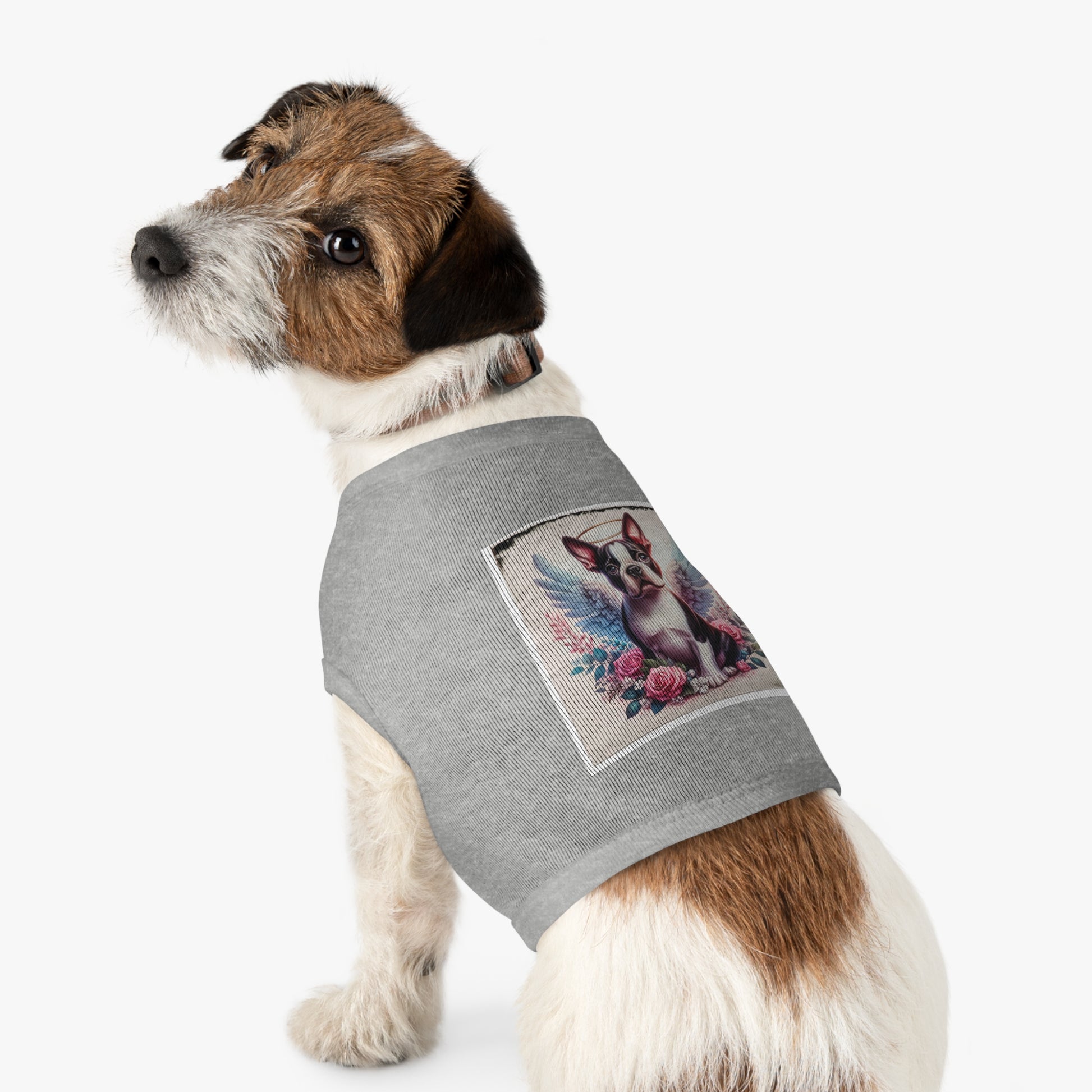 Pet Tank Top Boston Terrier Angel With Roses Pets Printify   