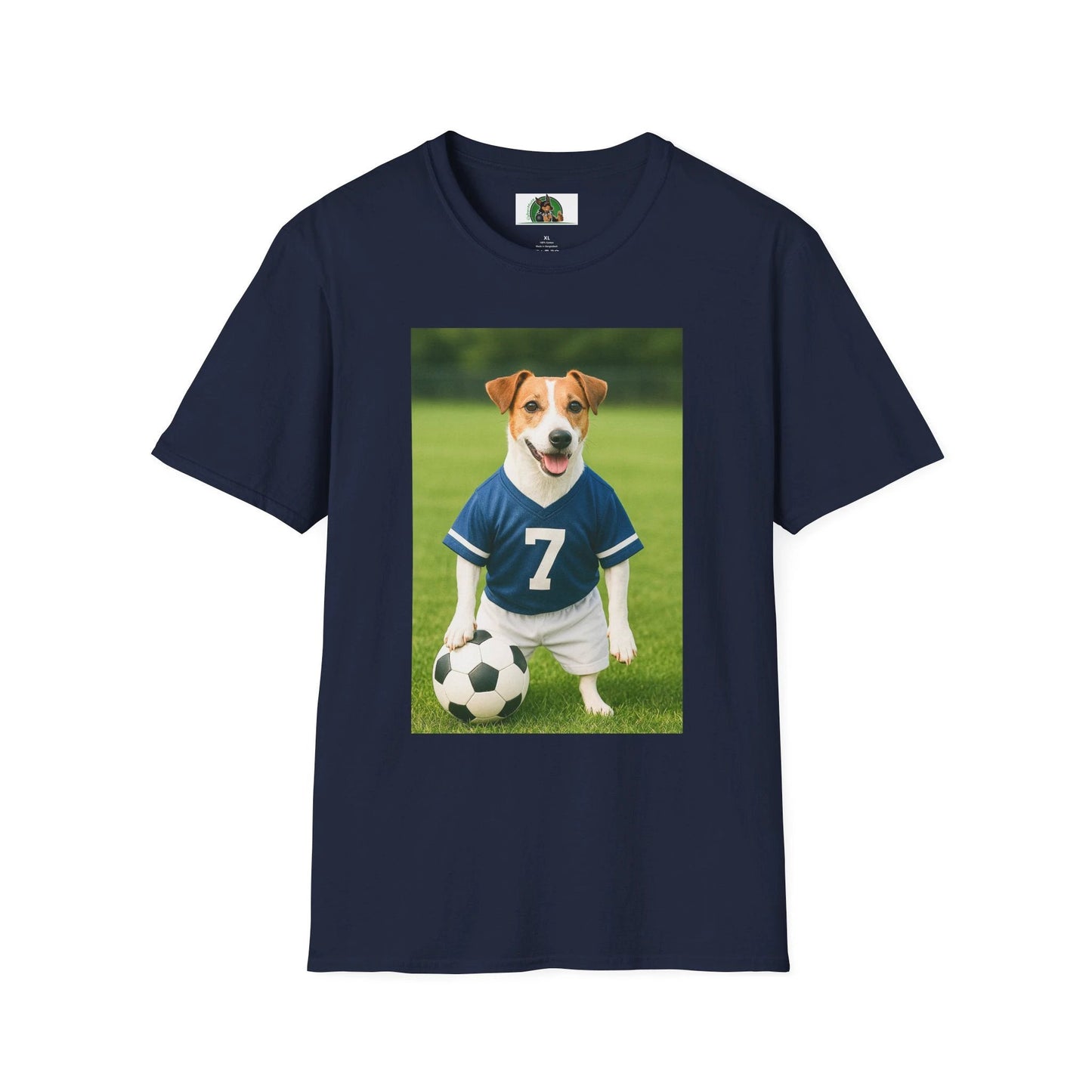 Jack Russell Soccer T-Shirt — Sports Dog Tee for Fans & Pet Lovers T-Shirt Printify Navy S