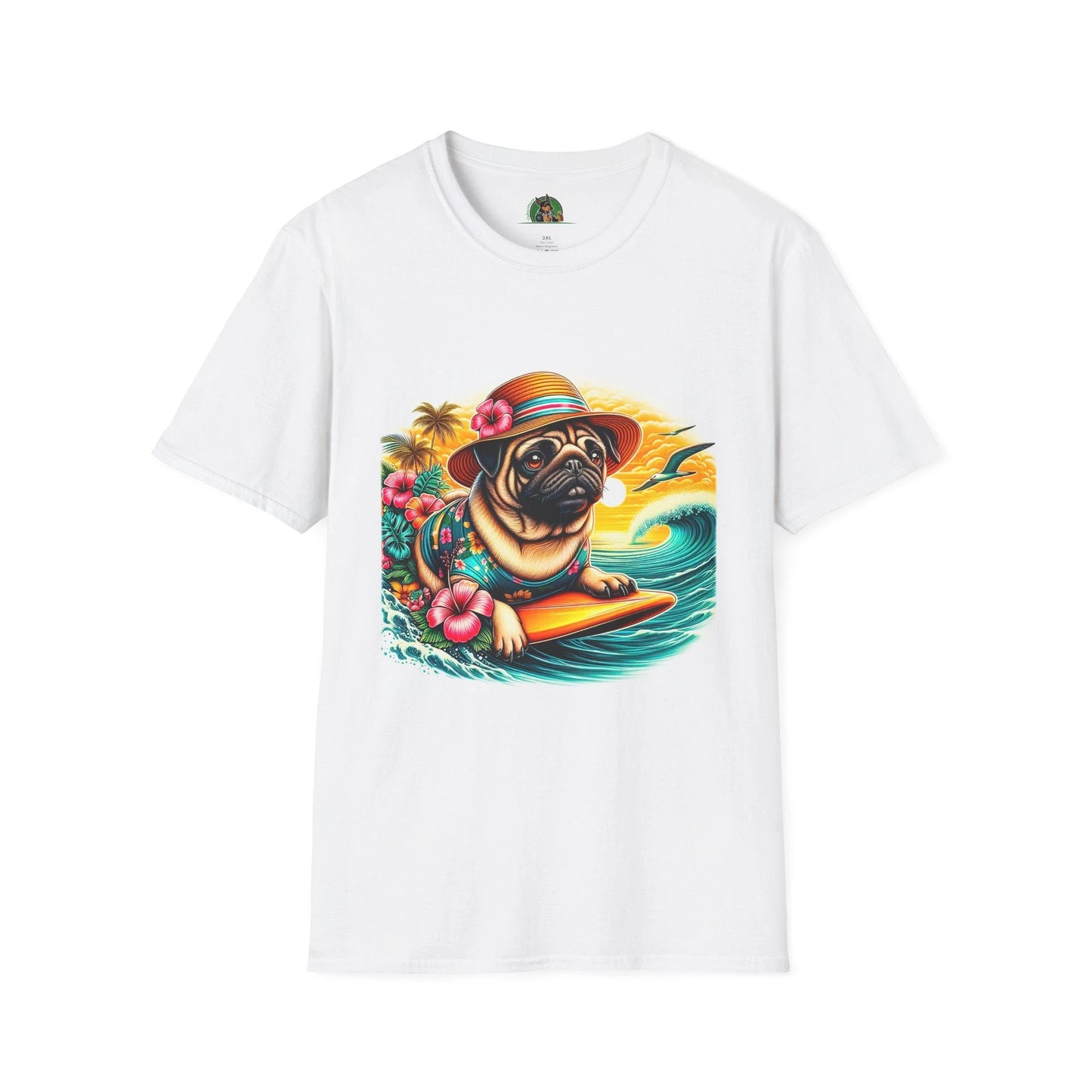 Surfer Pug T-Shirt T-Shirt Printify XS White
