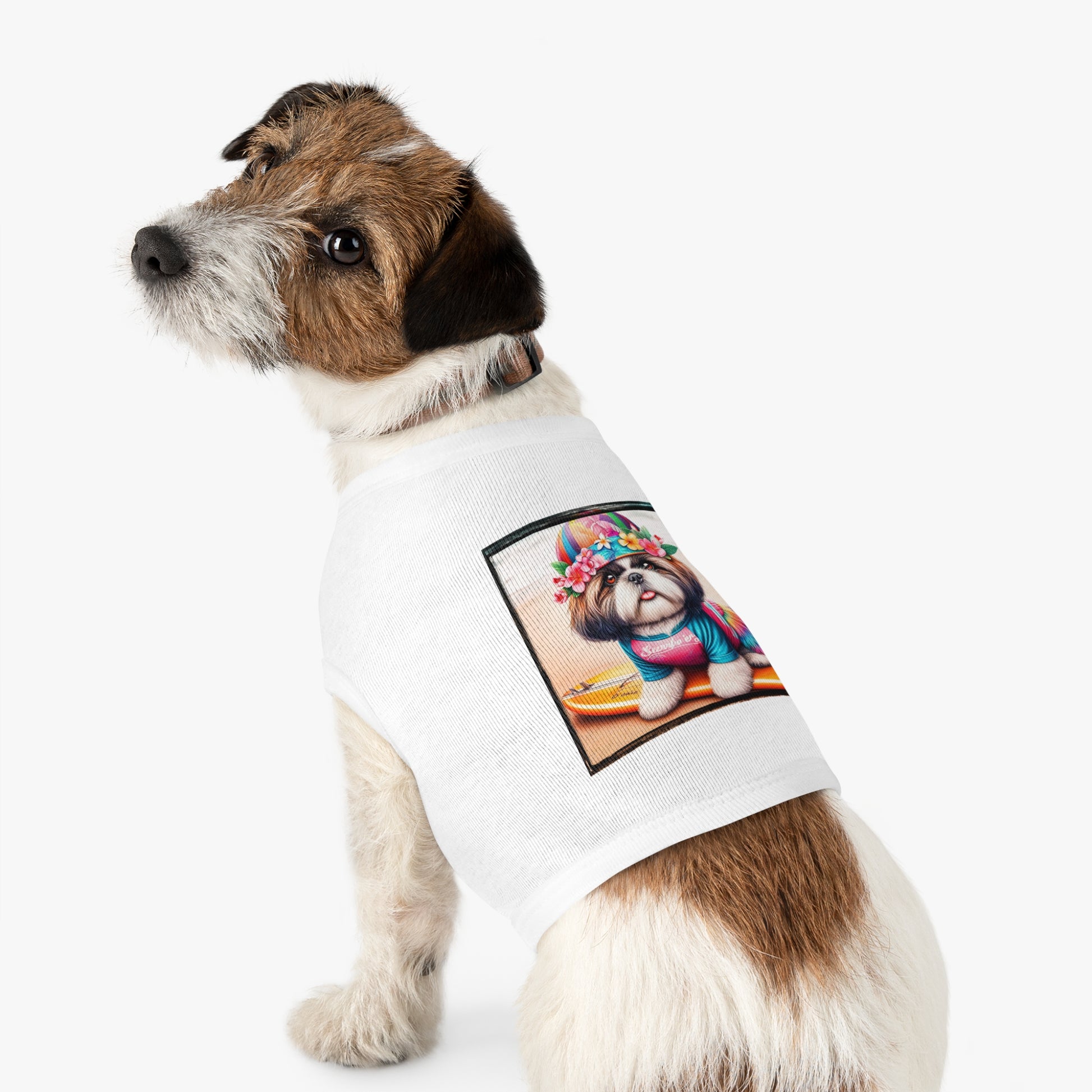 Pet Tank Top Shih Tzu surfer puppy Pets Printify