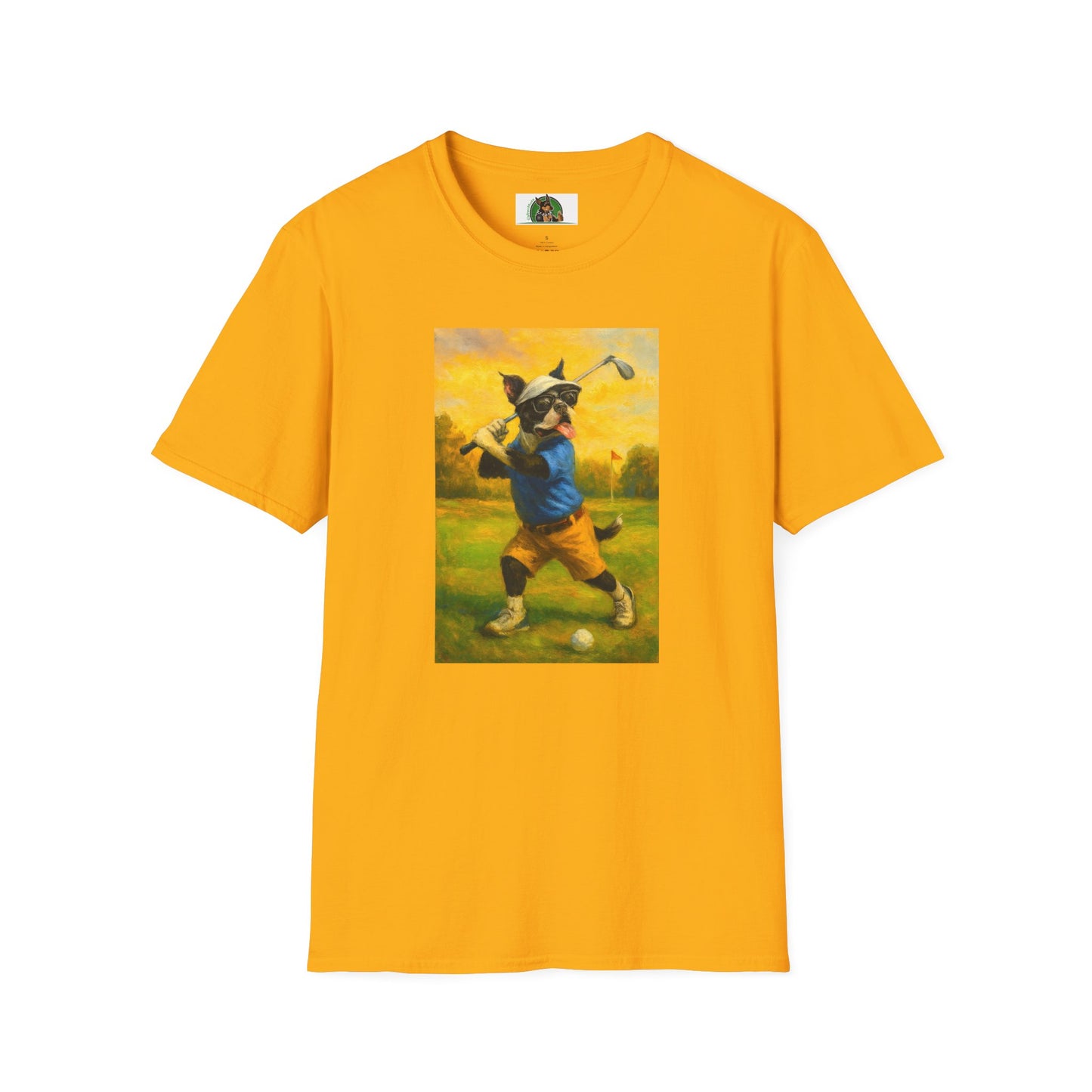 Sports Boston Terrier Golf T-Shirt T-Shirt Printify Gold S