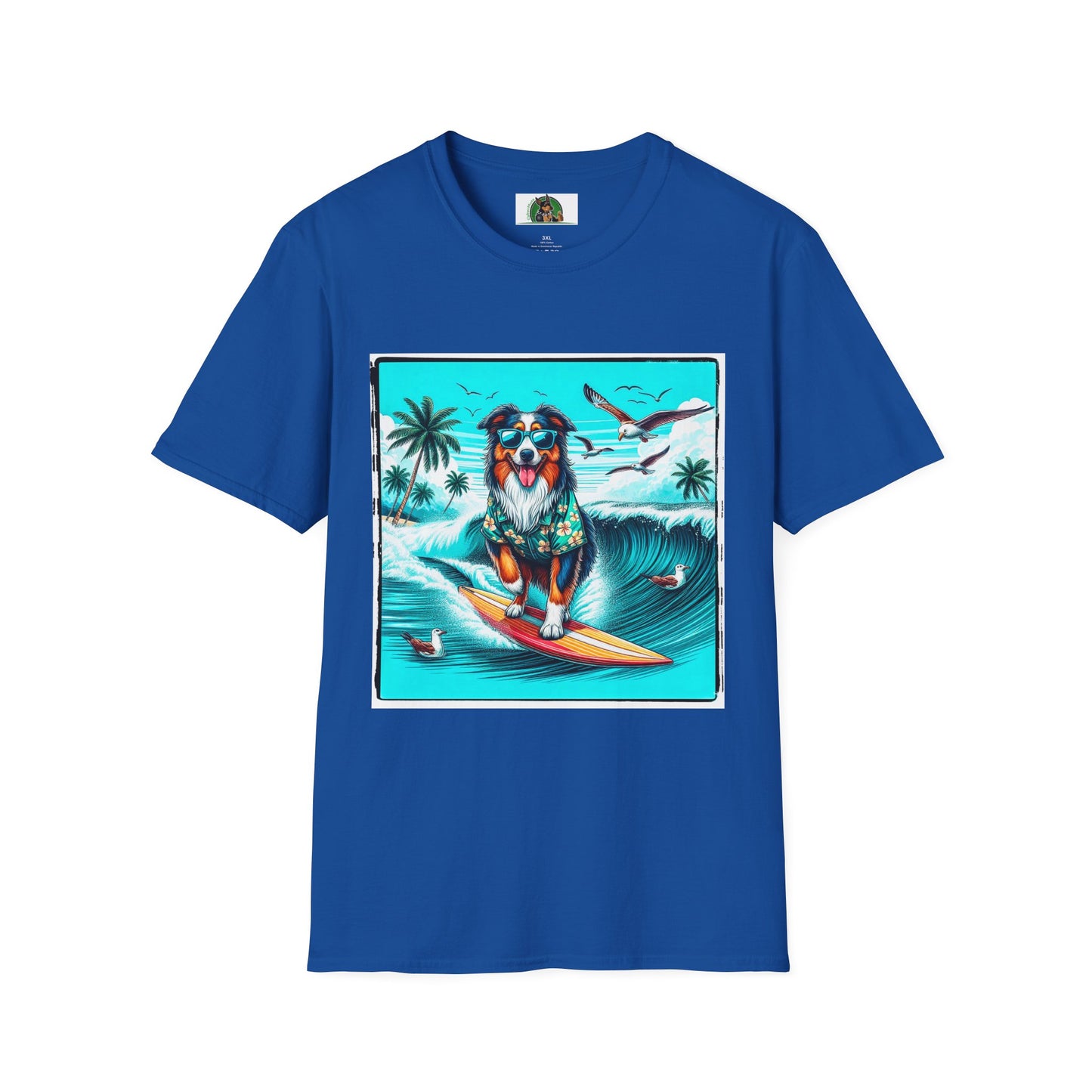 Australian Shepherd Wearing Hawaiian Shirt Surfer Dog T-Shirt Printify XS Royal 