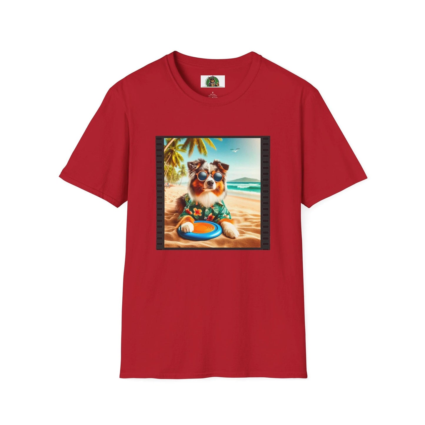 Australian Shepherd Beach Frisbee Dog Graphic Tee Unisex Soft Style Shirt for Dog Lovers T-Shirt Printify S Cherry Red