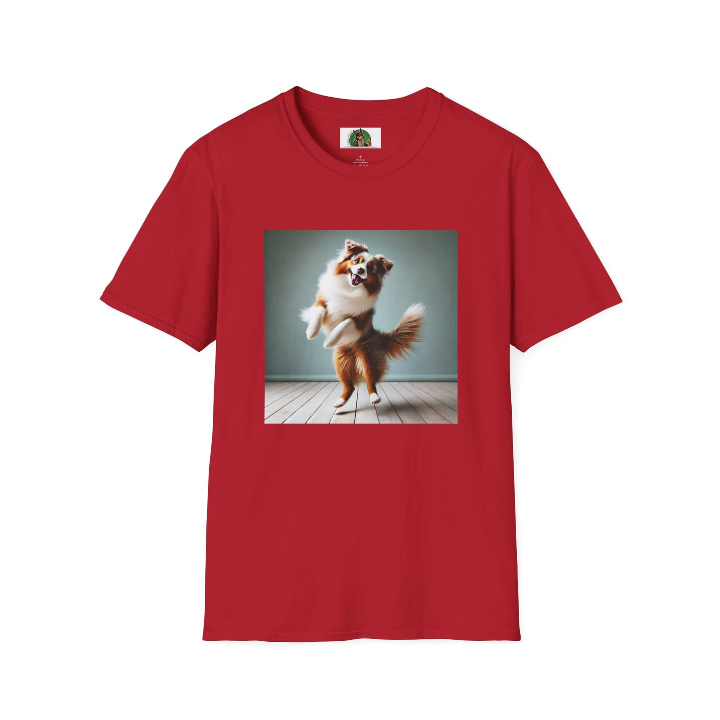 Dog Lover T-Shirt - Dancing Dog Australian Shepherd T-Shirt Printify S Cherry Red