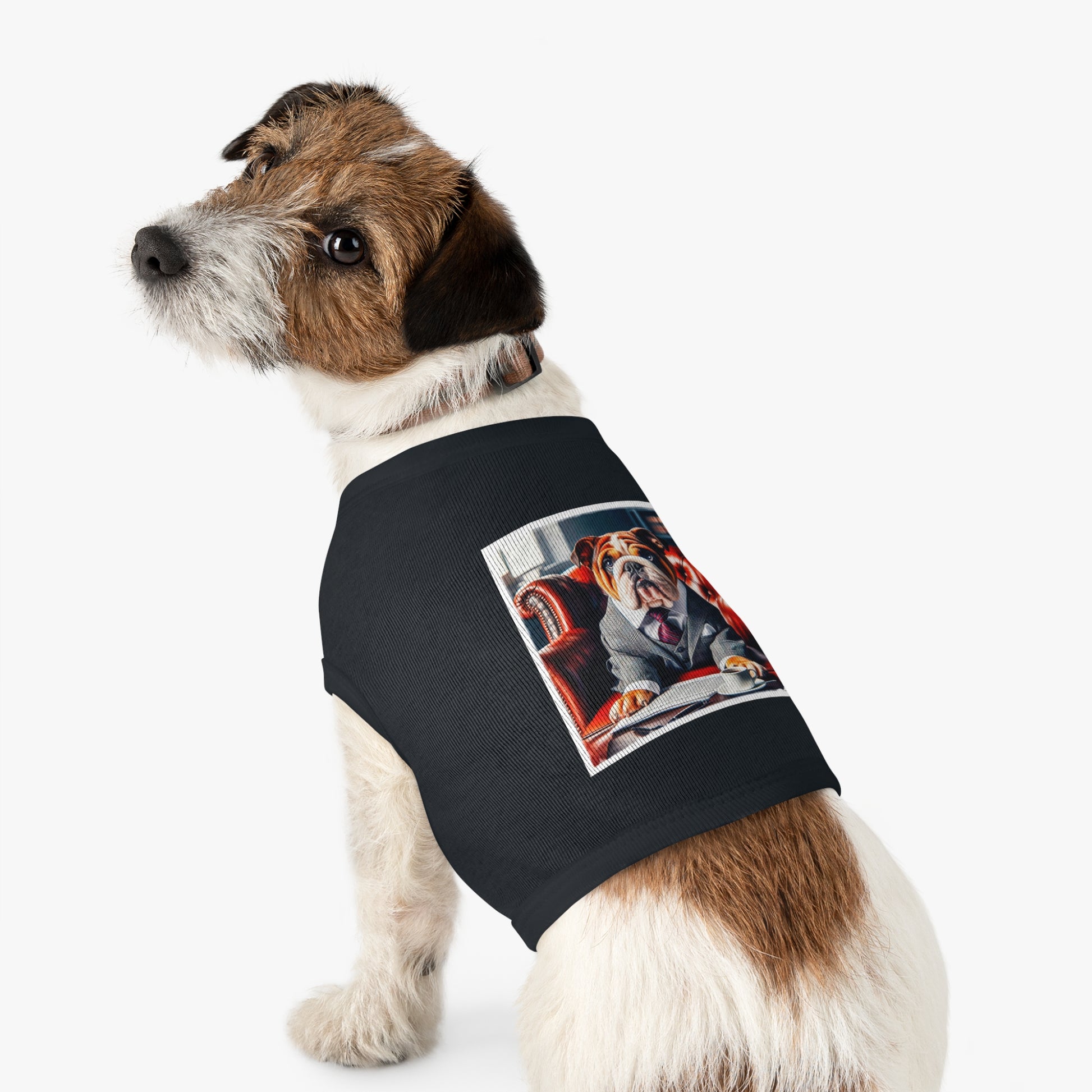 Pet Tank Top Bulldog sitting business man t shirt Pets Printify