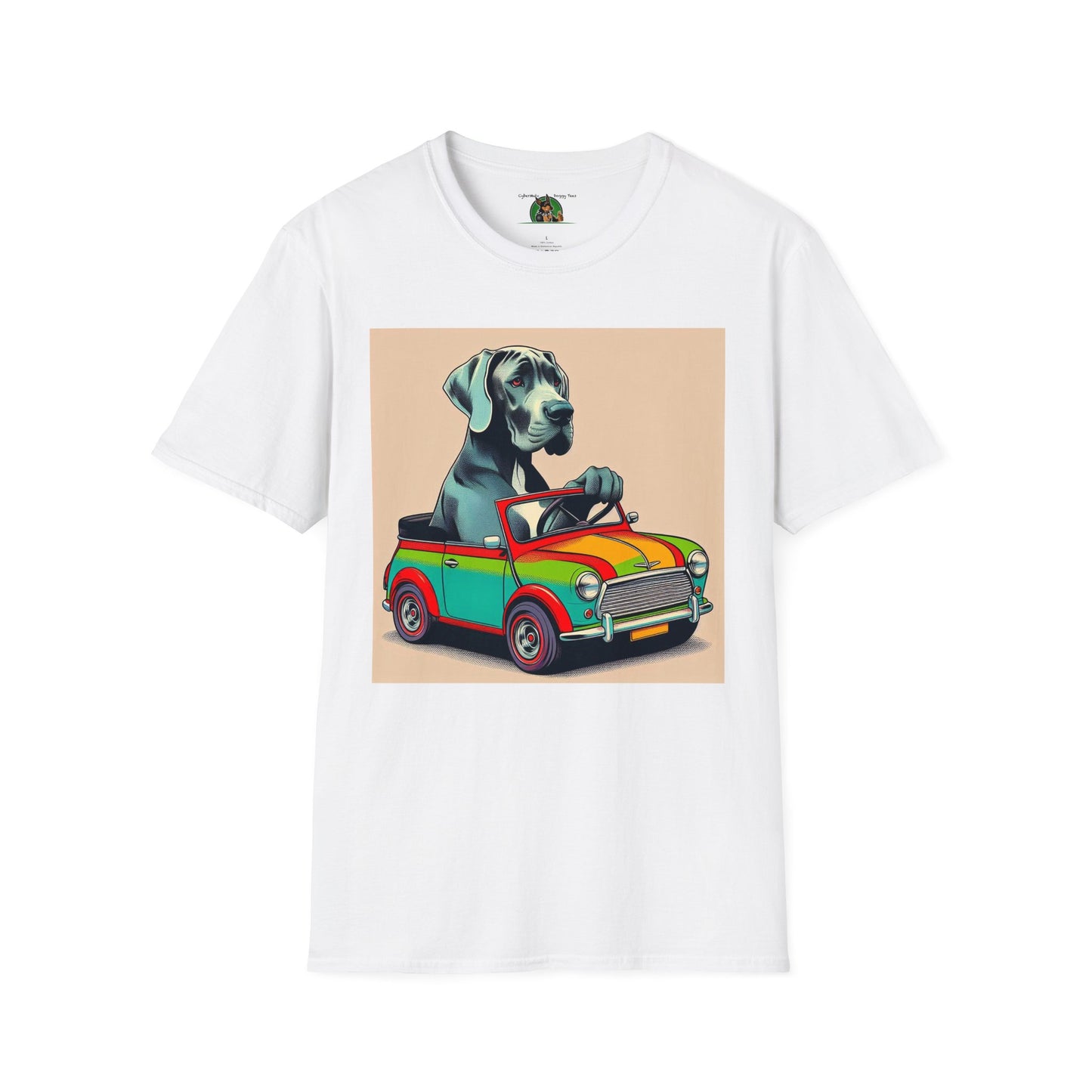 Labrador in a Wacky Little Car T-Shirt Printify White S 