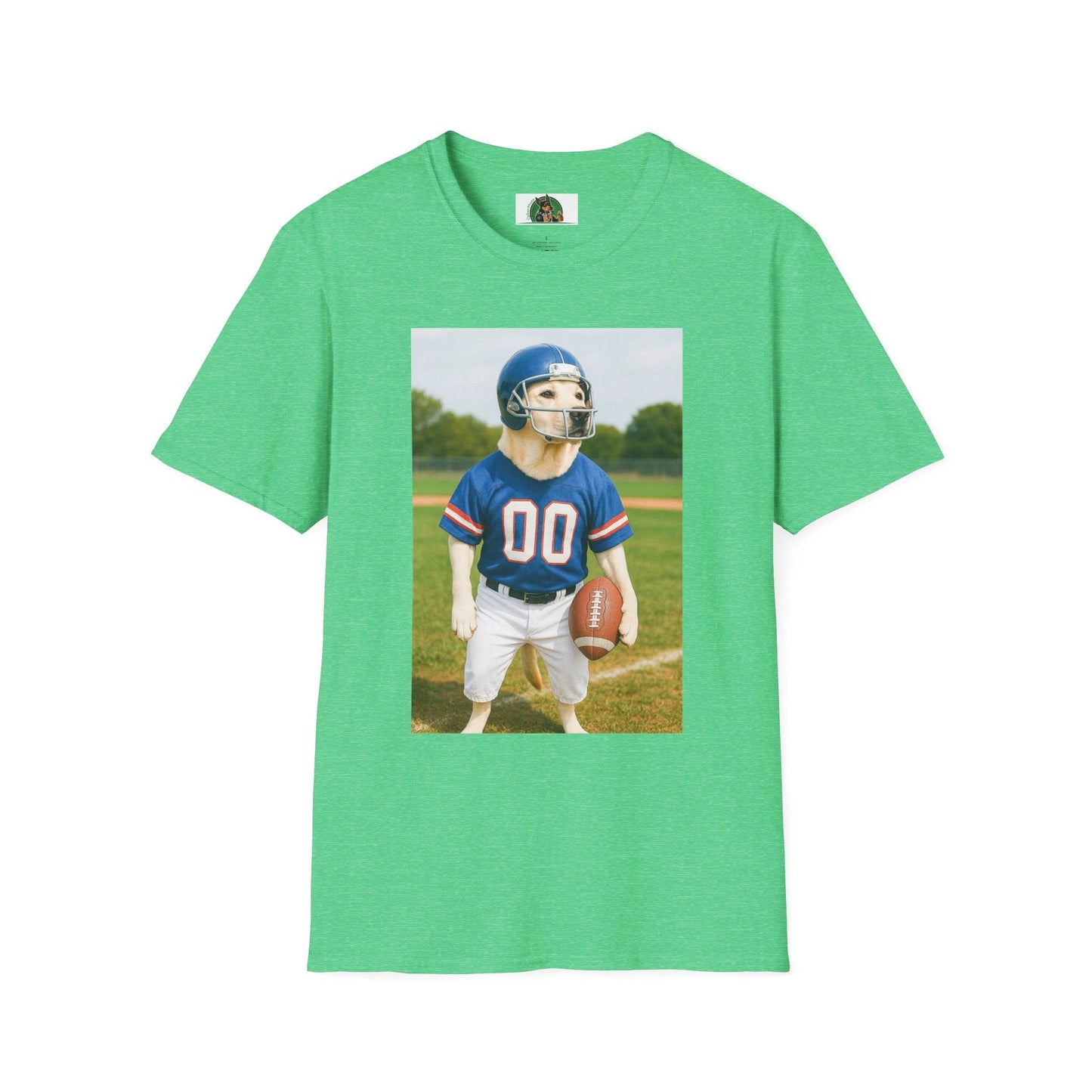 Labrador Retriever Football T-Shirt — Sports Dog Tee for Dog Lovers T-Shirt Printify Heather Irish Green S
