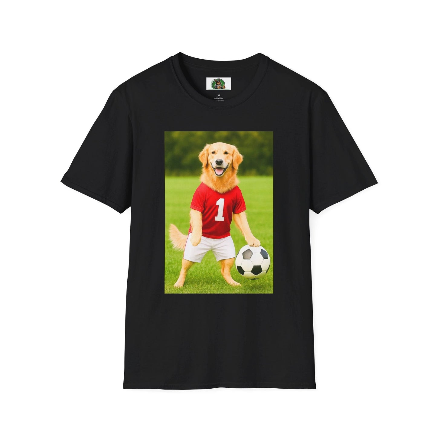 Golden Retriever Playing Soccer T-Shirt — Dog Soccer Tee Sports T-Shirt Printify Black S