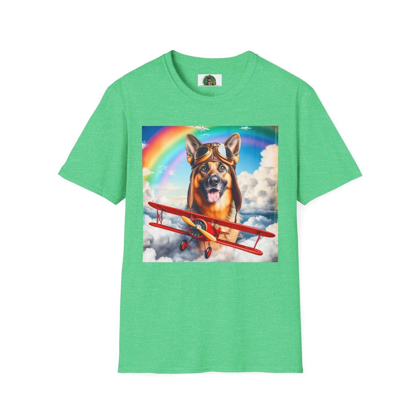 German Shepherd airplane flying T-Shirt Printify Heather Irish Green S