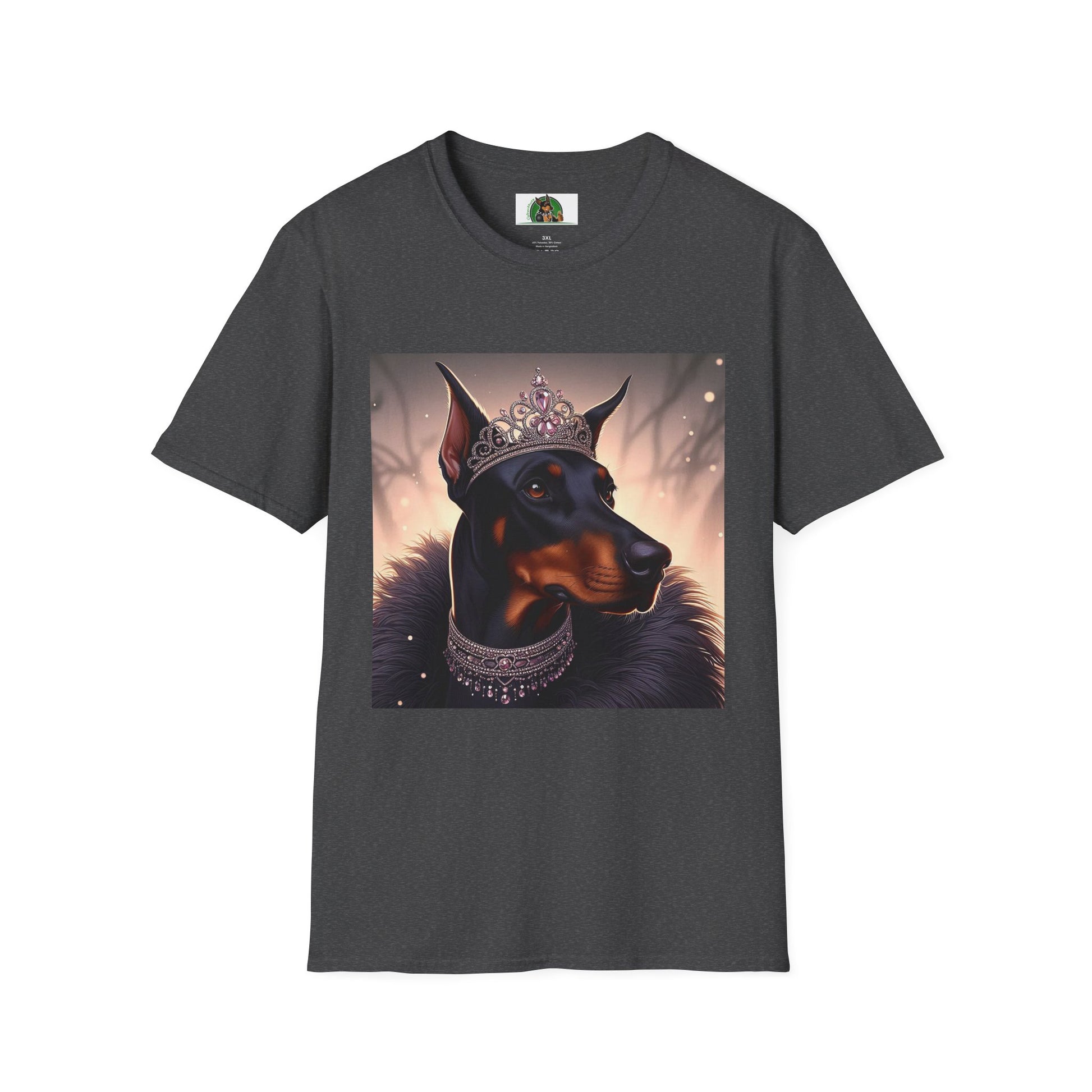 Dog Lover T-shirt - Girl Doberman with Tiara T-Shirt Printify XS Dark Heather