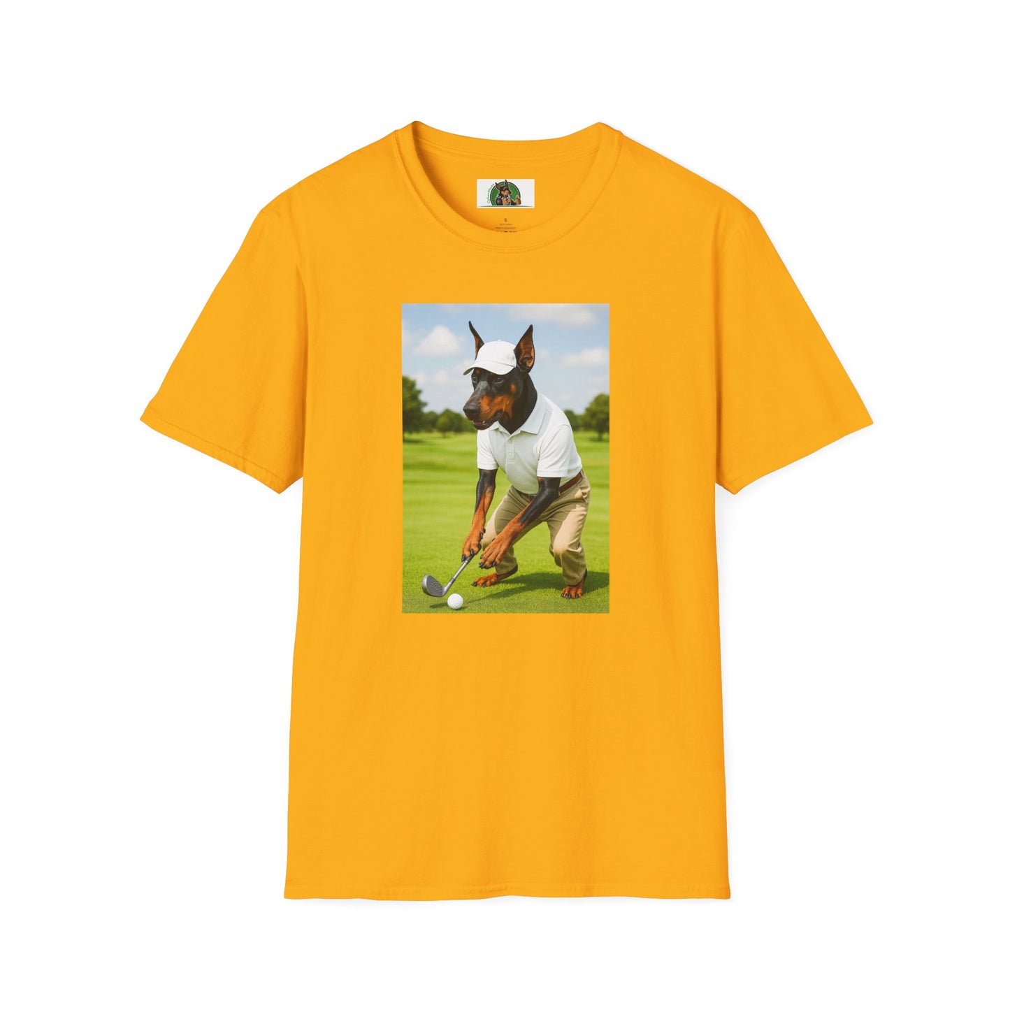 Golf Doberman Sports T-Shirt T-Shirt Printify Gold S