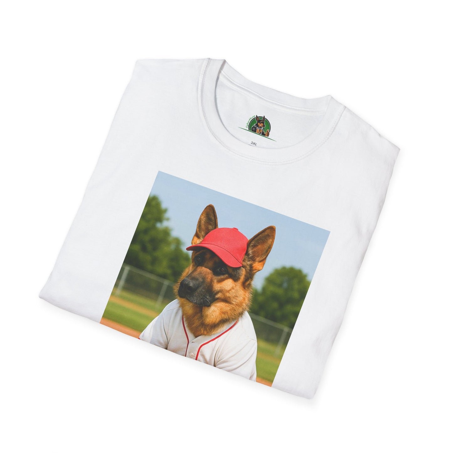 German Shepherd Playing Baseball T-Shirt — Sports Dog Tee T-Shirt Printify