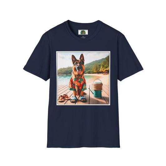 German Shepherd Dog "Beachin" Unisex Softstyle T-Shirt T-Shirt Printify S Navy 