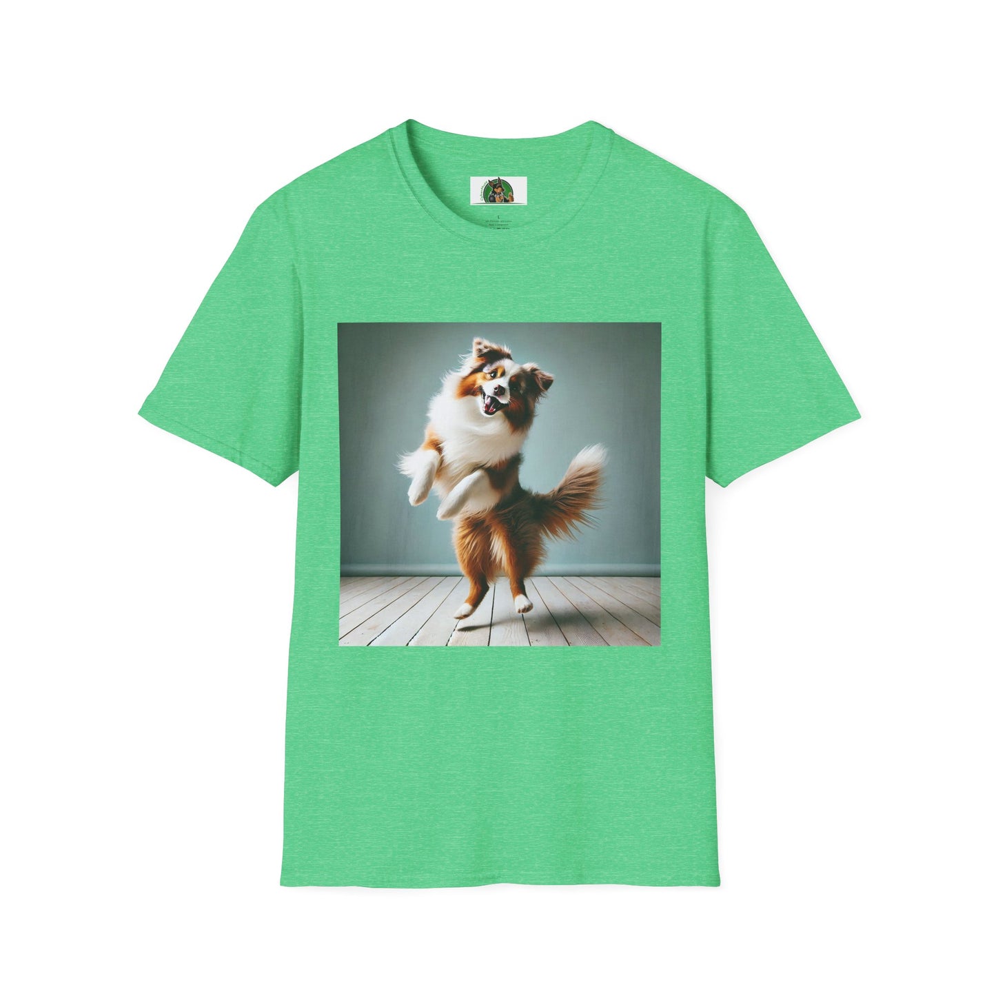 Dog Lover T-Shirt - Dancing Dog Australian Shepherd T-Shirt Printify S Heather Irish Green