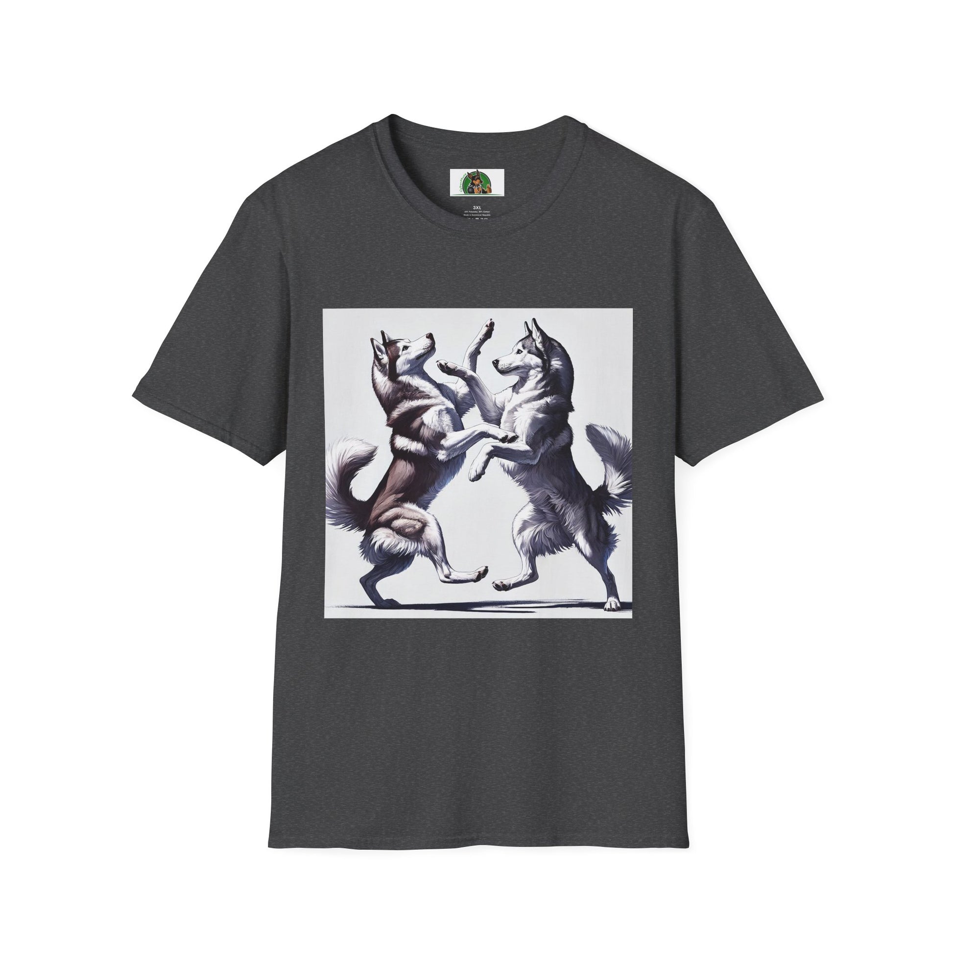 Dancing Huskies T-Shirt T-Shirt Printify XS Dark Heather