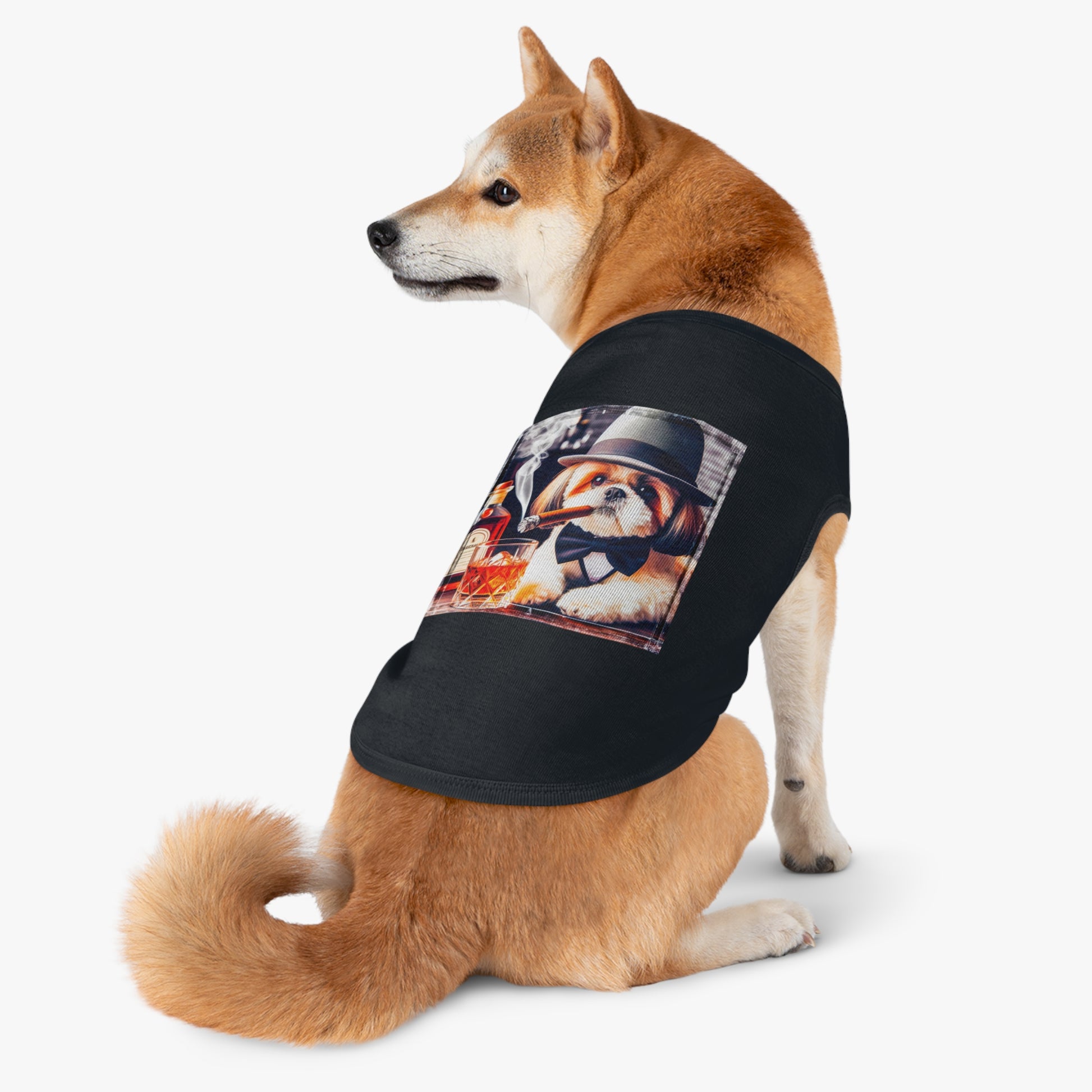 Pet Tank Top Shih Tzu whiskey drinking Pets Printify