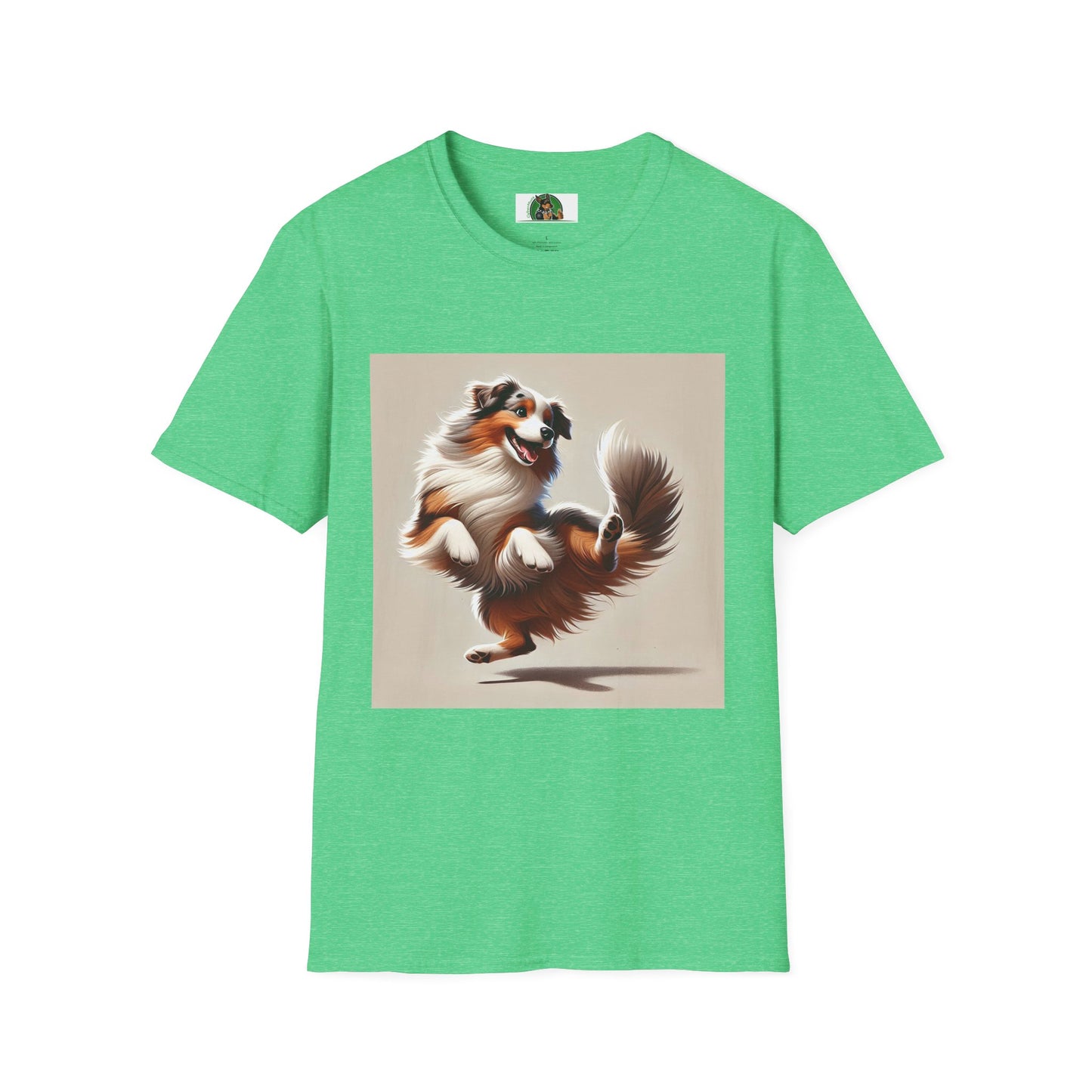 Dog Lover T-Shirt - Dancing Dog Australian Shepherd T-Shirt Printify S Heather Irish Green
