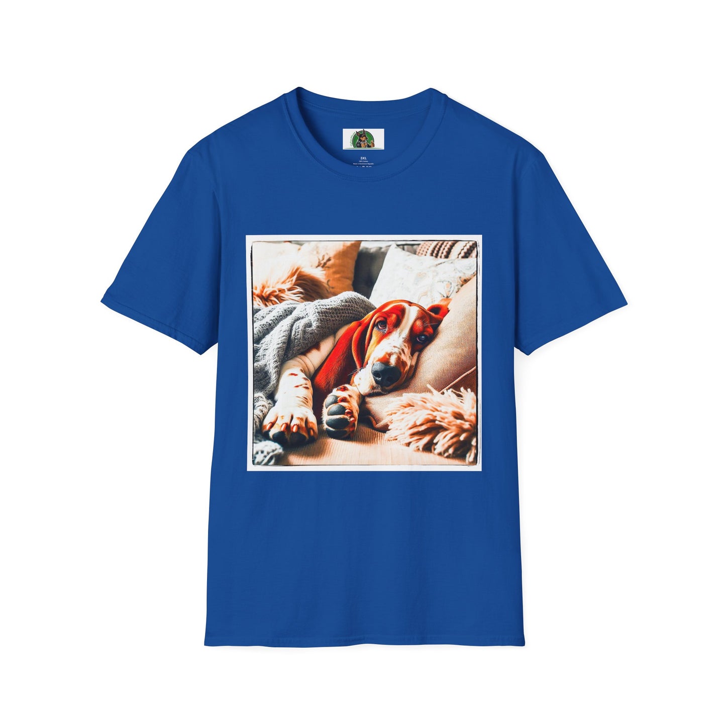 Basset Hound Snoozing On Couch T-Shirt Printify XS Royal