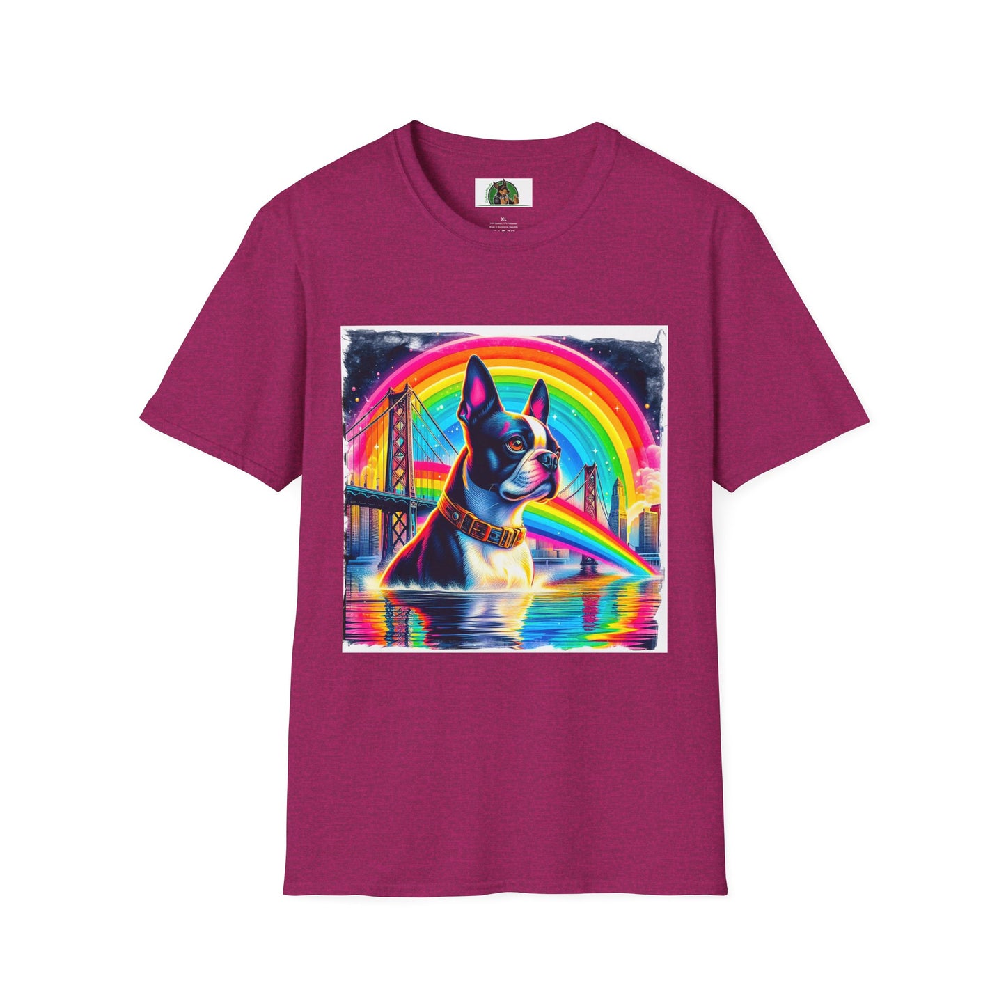 Boston Terrier Rainbow Bridge Dog At Beach T-Shirt Printify S Antique Heliconia 