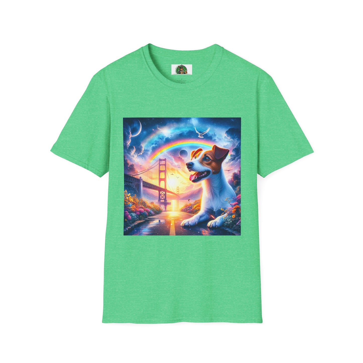 Jack Russell Moon And Dove Rainbow Bridge T-Shirt Printify S Heather Irish Green