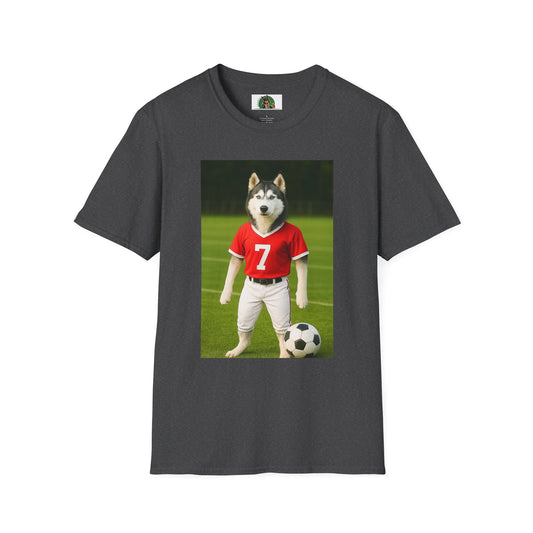 Husky Soccer T-Shirt — Sports Dog Playing Soccer Tee T-Shirt Printify Dark Heather S