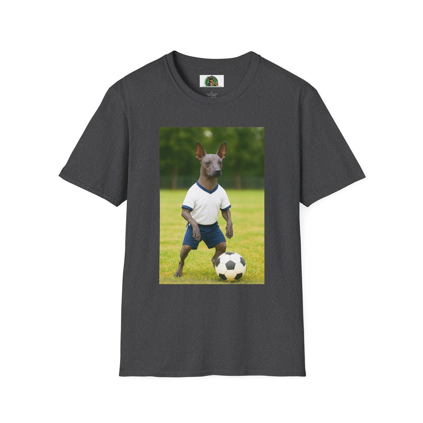Mexican Hairless Dog Soccer T-Shirt — Dog Lover Sports Tee T-Shirt Printify Dark Heather S