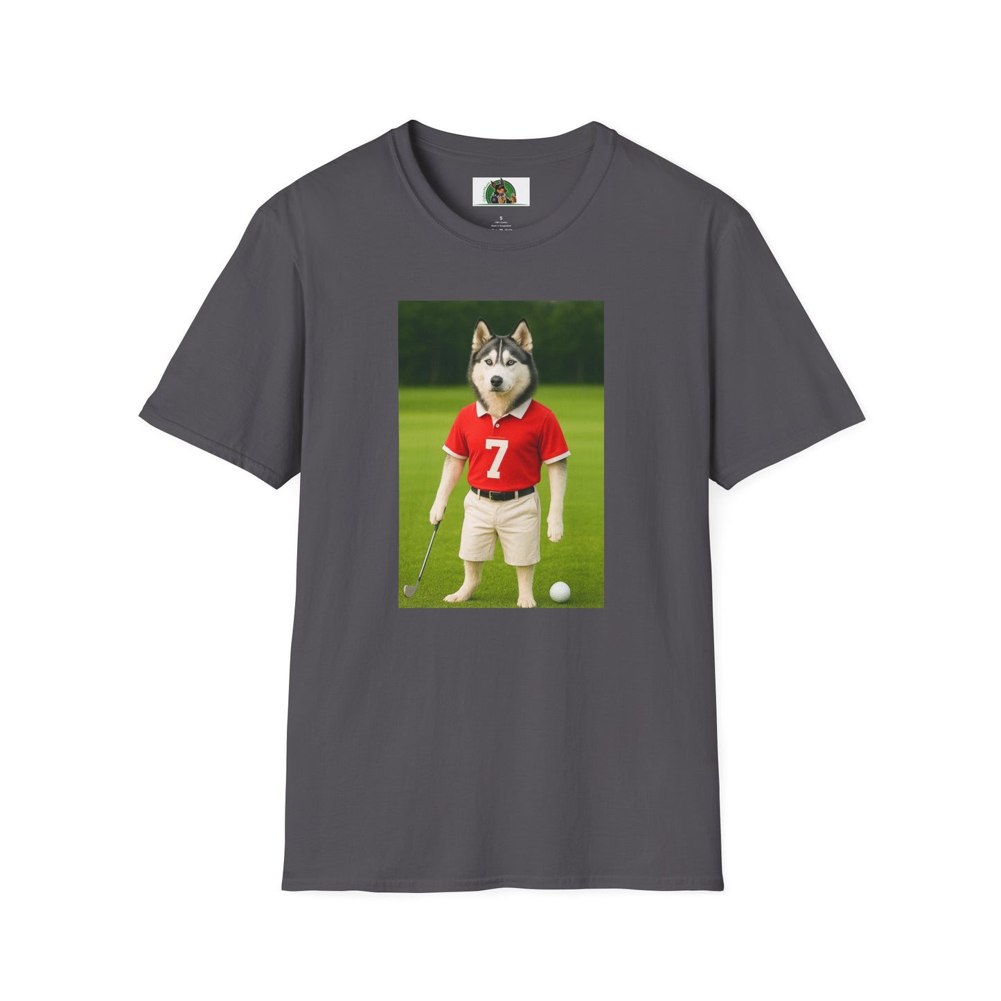 Husky Playing Golf T-Shirt — Sports Dog Tee T-Shirt Printify Charcoal S