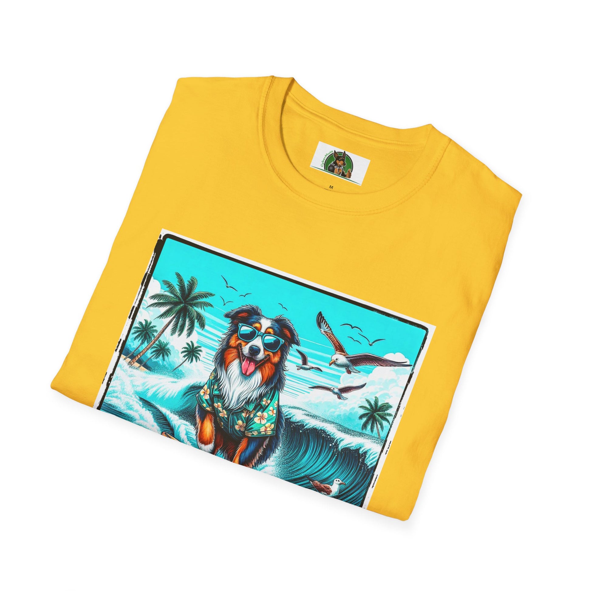 Australian Shepherd Wearing Hawaiian Shirt Surfer Dog T-Shirt Printify   