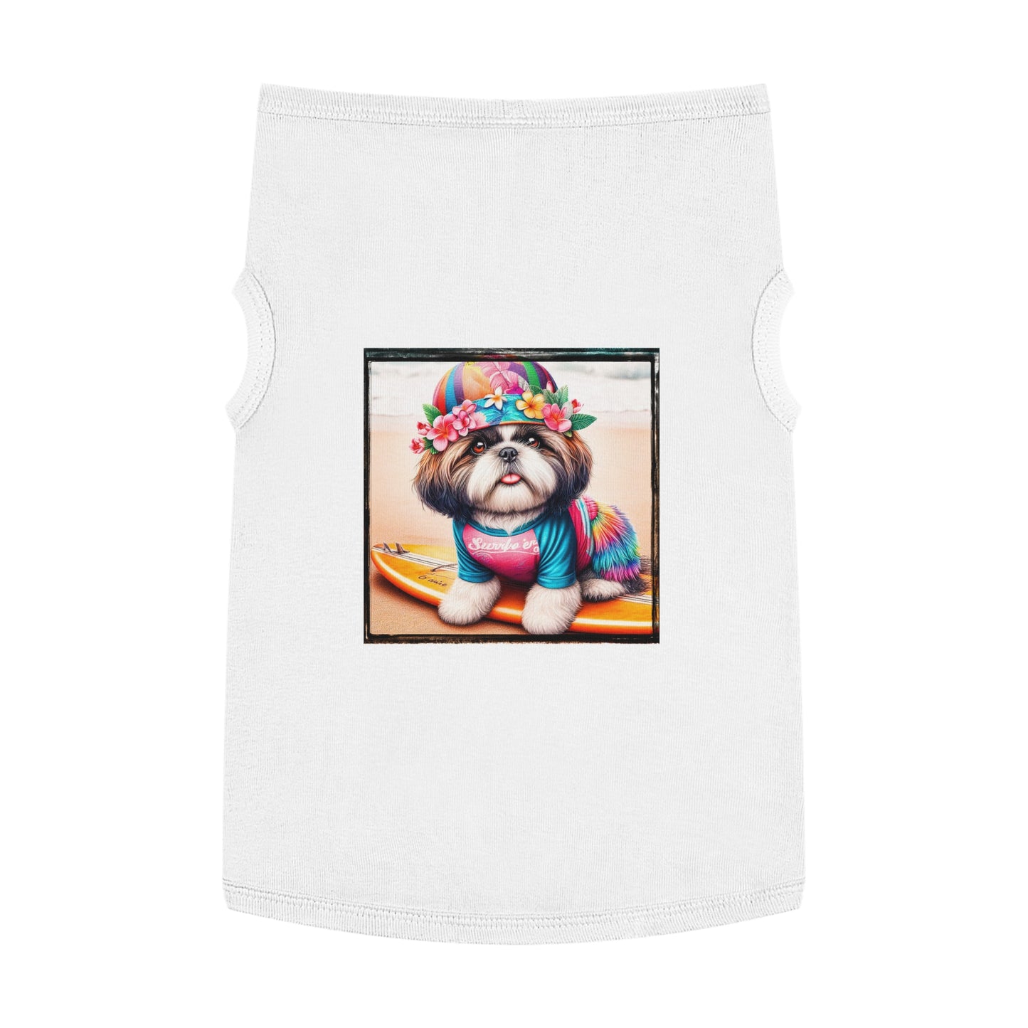 Pet Tank Top Shih Tzu surfer puppy Pets Printify XL White