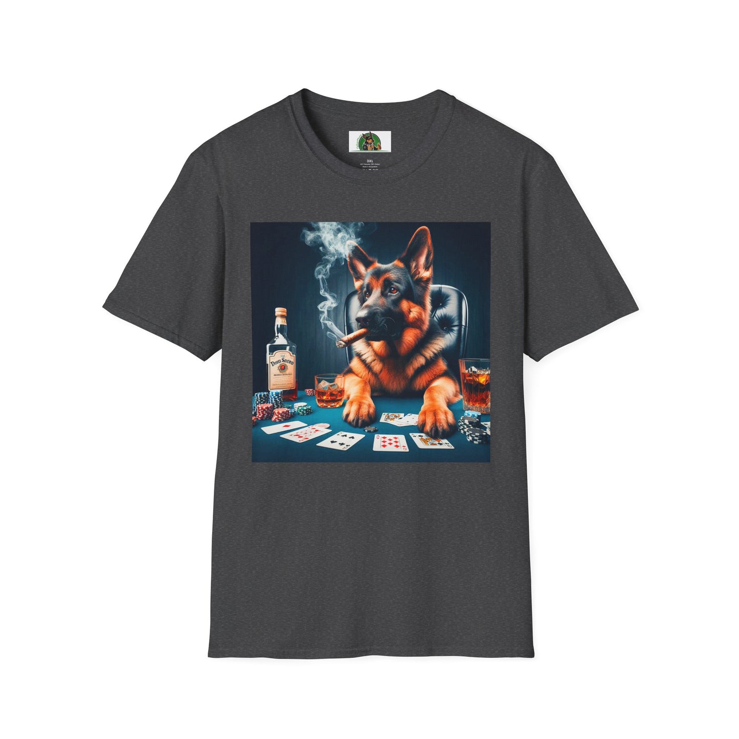 German Shepherd poker T-Shirt Printify Dark Heather S