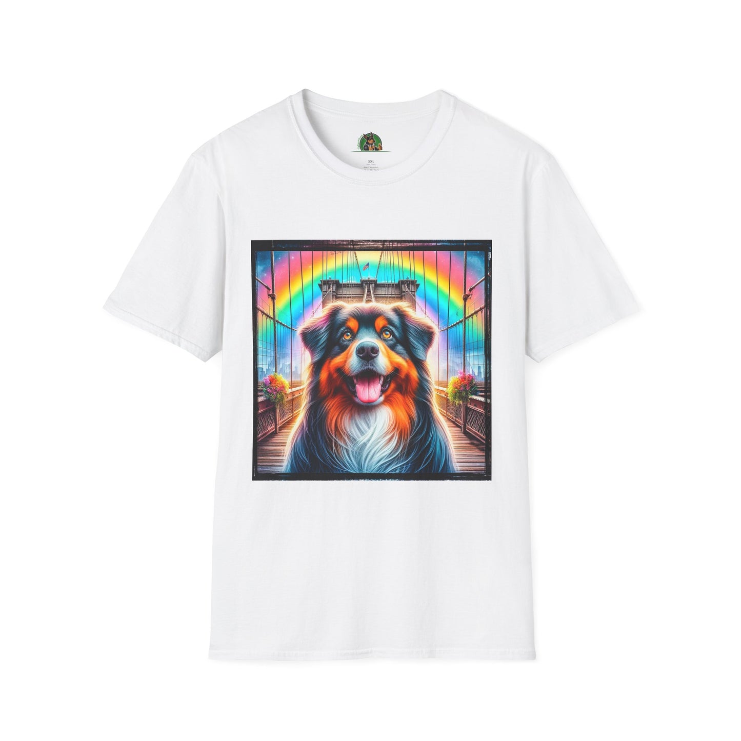 Australian Shepherd Bright Rainbow Bridge T-Shirt Printify XS White
