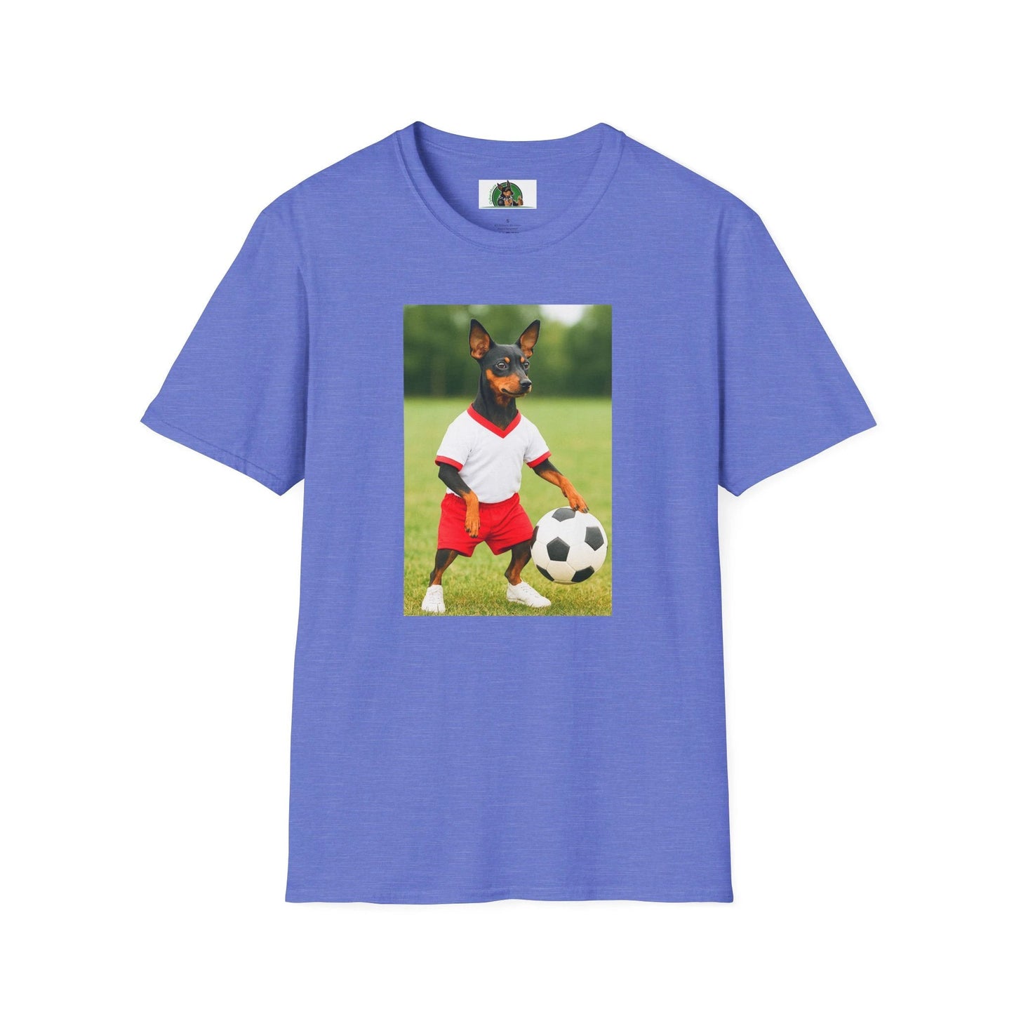 Miniature Pinscher Soccer T-Shirt — "Min Pin Soccer" Dog Lover Sports Tee T-Shirt Printify Heather Royal S