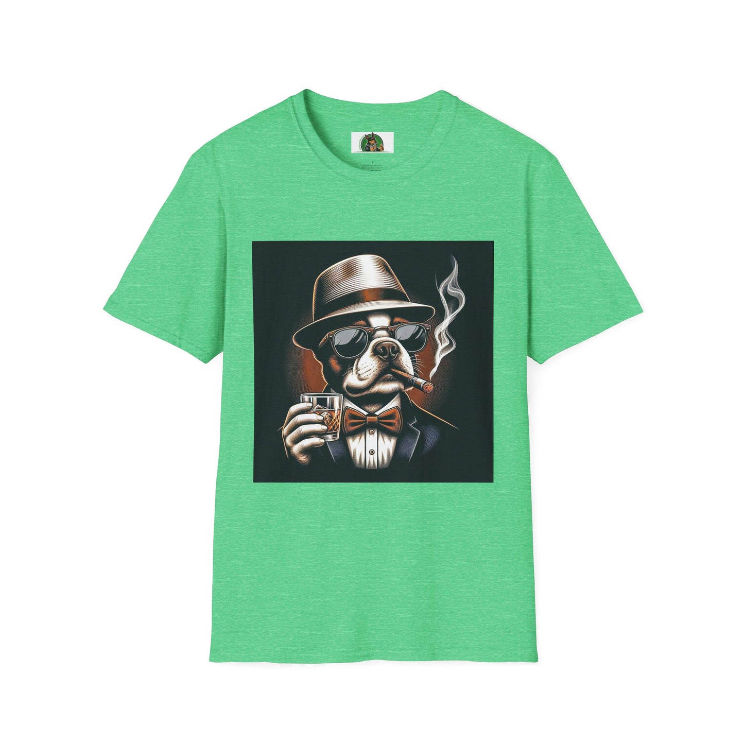 Boston Terrier Smoking T-shirt T-Shirt Printify S Heather Irish Green 