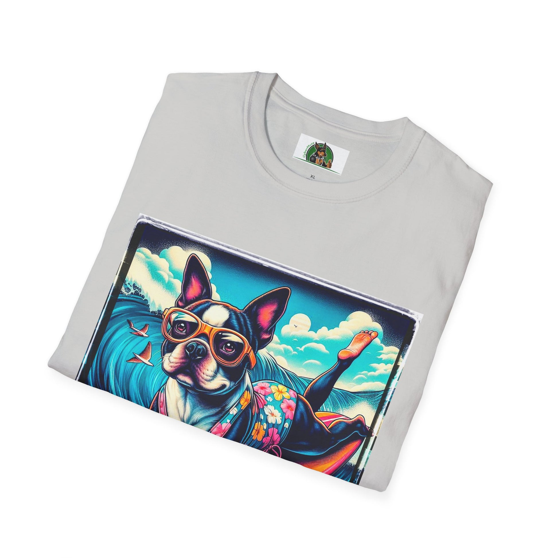 Boston Terrier Surfer Girl Shirt T-Shirt Printify   