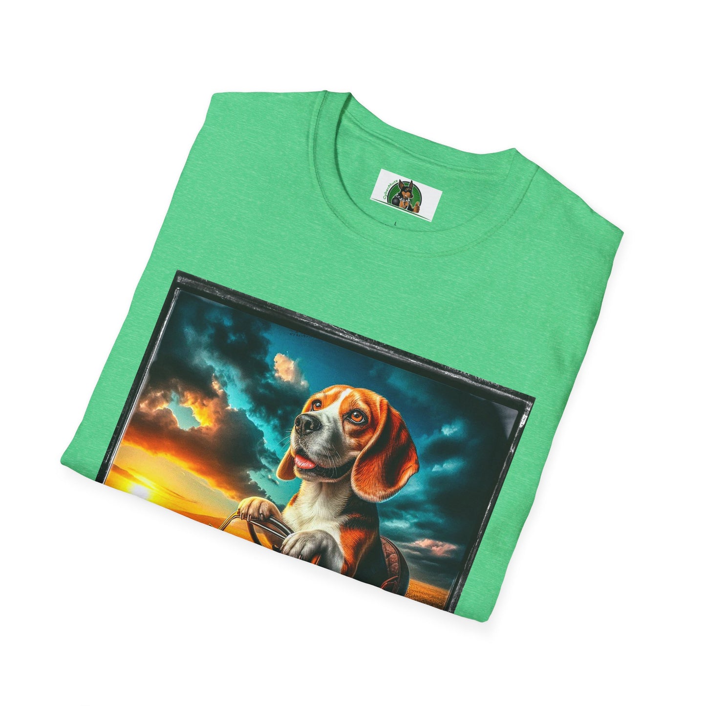 Wacky Beagle Driving Tiny Car In Sunset T-Shirt Printify   