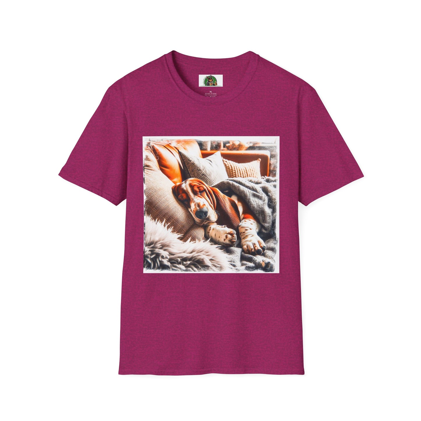 Basset Hound Sleeping On Couch Pic T-Shirt Printify S Antique Heliconia