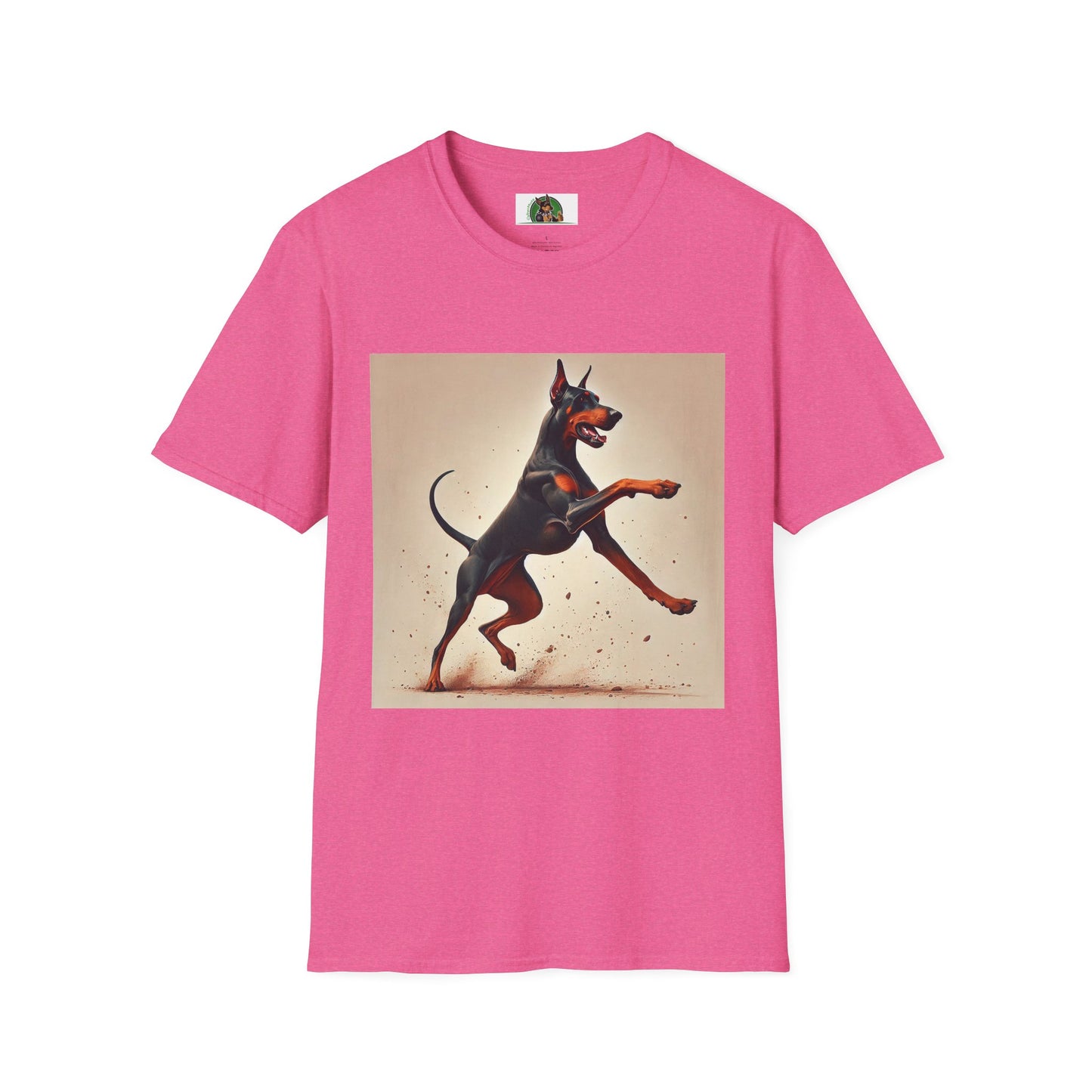 Dancing Doberman Unisex T-Shirt T-Shirt Printify S Heather Heliconia